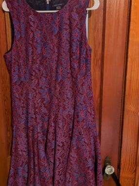 Tommy Hilfiger Burgundy and Blue Floral Lace Midi Dress